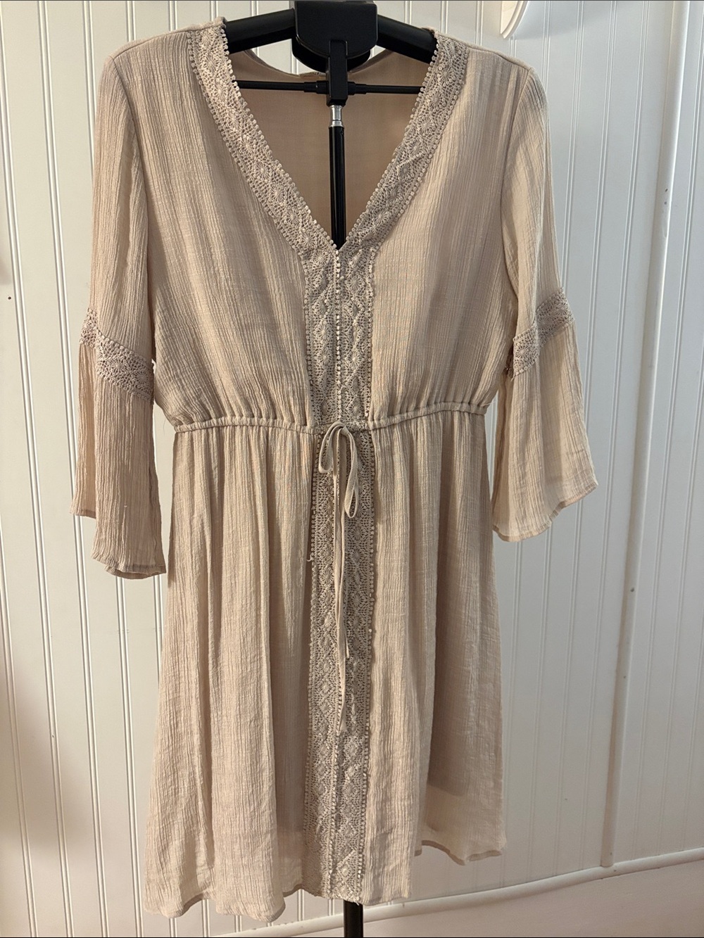 Tan Lace-Trim Boho Dress
